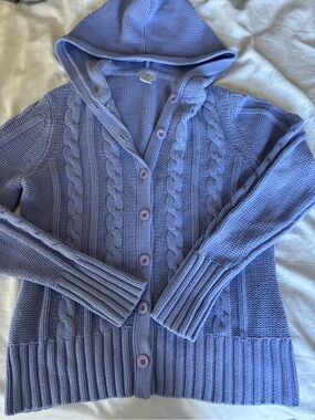 Ann Taylor Loft Lavender Cable Knit Hooded Cardigan Sweater
